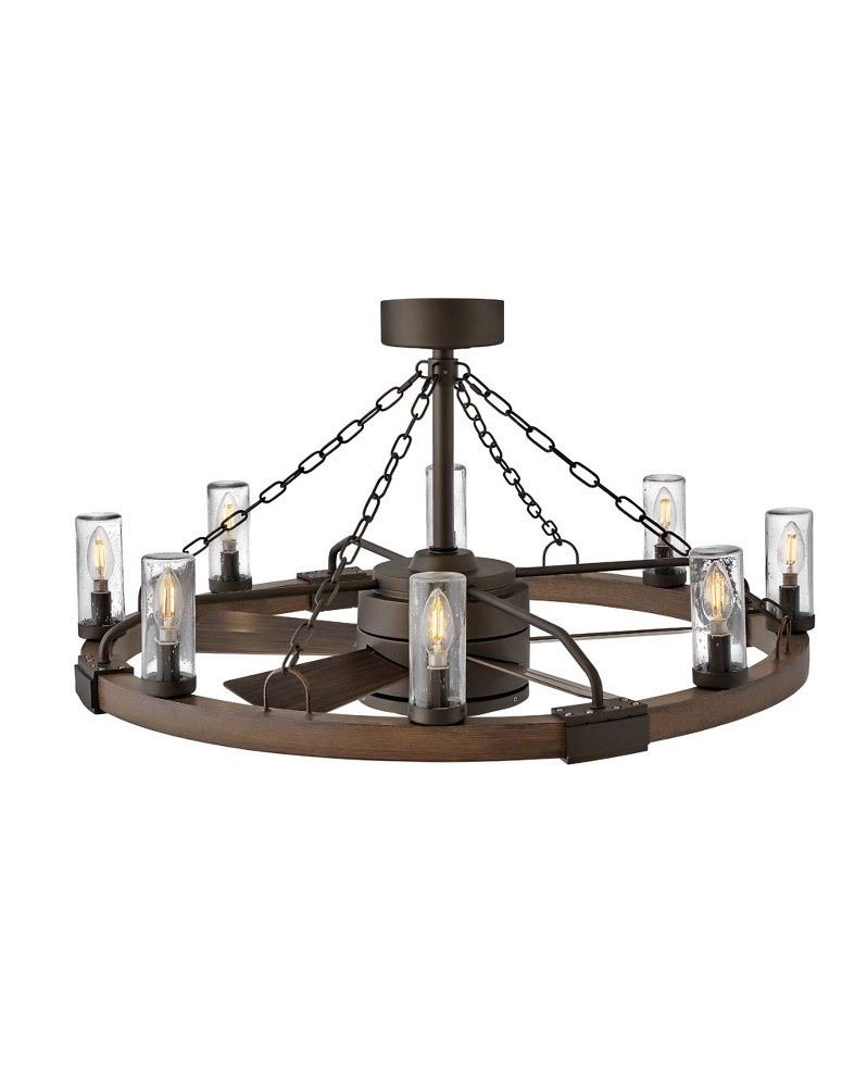 5-Blade Ceiling Fan with Matte Black Arms and Round Driftwood Frame with 6-Light Kit in Clear Seedy Shade 36 inches W X 20 inches H-Metallic Matte Bronze Finish 81-Bel-4466549