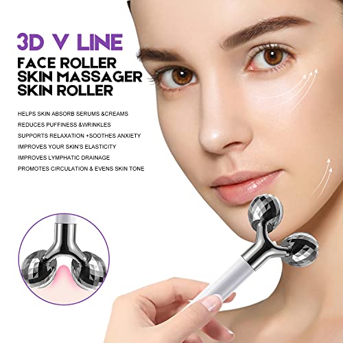 Dangshan Electric Face Roller, 2 In 1 3D Amethyst Facial Massager Kit For Face, Arm, Eye, Nose, Ideal Skin Care Tool Gift Set (White) #TOP2