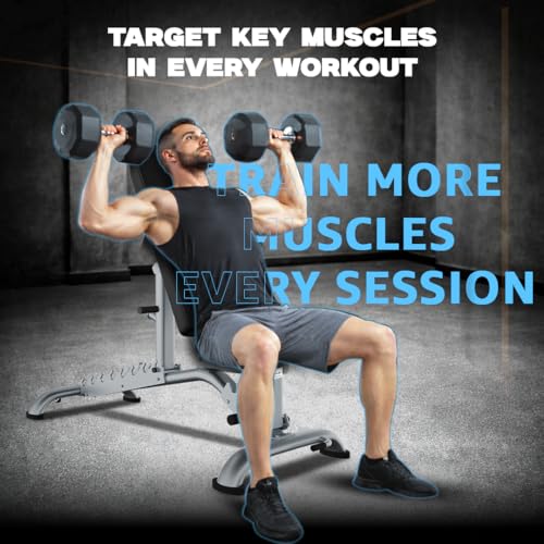 Image of Powermax Fitness PUB-036B Adjustable Incline Flat Utility Bench, Multi-Positions with 8 Seat Adjustments | Heavy Duty Frame | Weight Capacity up to 350 | Kg Home Gym Workout Strength Equipment