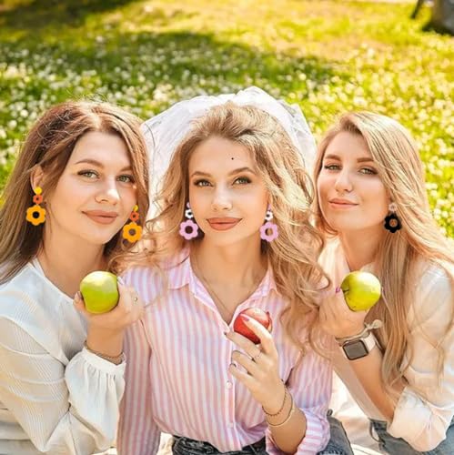 60s 70s Flower Acrylic Earrings - Simple Retro Disco Hippie Orange Bohemian Flower Dangle Drop Earrings - Christmas New Year Jewelry Gift2