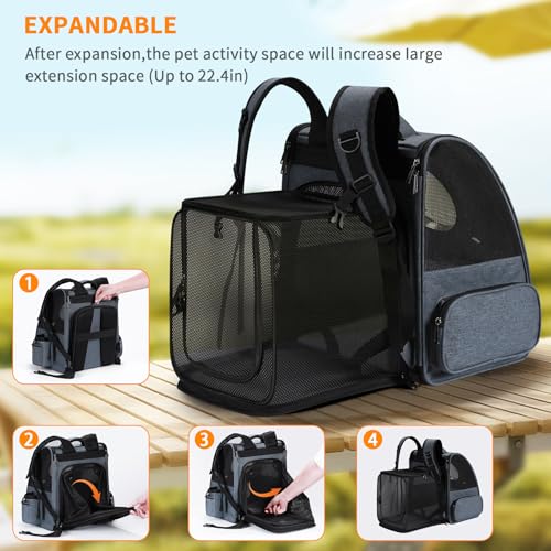 Bubble Cat Backpack Carrier, Expandable Cat Carrier Backpack,Breathable Pet Backpack for Medium Cat,Kitten and Small Puppy, Large Space,Portable Bags Foldable Dog Backpack for Traveling,Hiking(Grey) - Image 4