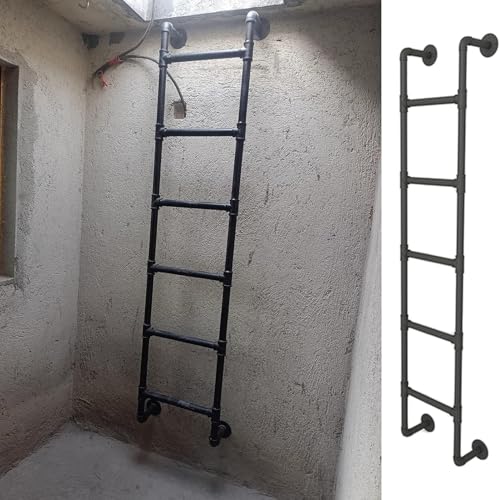 Escalera de pozo de sótano industrial en hierro negro para pared