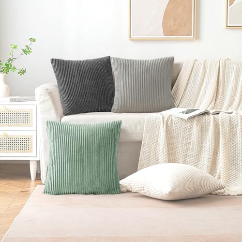 AMFUN 2er Set Kordsamt Kissenbezug, Deko Kissenhüllen, Dekokissen Zierkissenbezug 40x40 cm, Sofakissen Couchkissen Dekokissen Kissenbezug für Sofa Sessel Zuhause Schlafzimmer, Salbeigrün