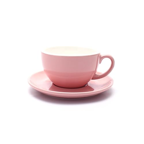 Coffeezone Barista Speciality Coffee Cup and Saucer, Small Cappuccino or Double Espresso Ceramic Cups (Glossy Pink, 5 oz)