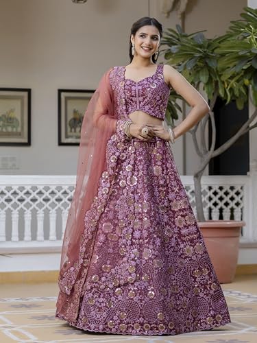 Image of TRENDMALLS Women's Art Silk Heavy Embroidery With Sequence Work Lehenga Choli Unstitch Blouse with Dupatta (New-Bridal-Latest-Wedding-Sequence-Lehenga-Designer)