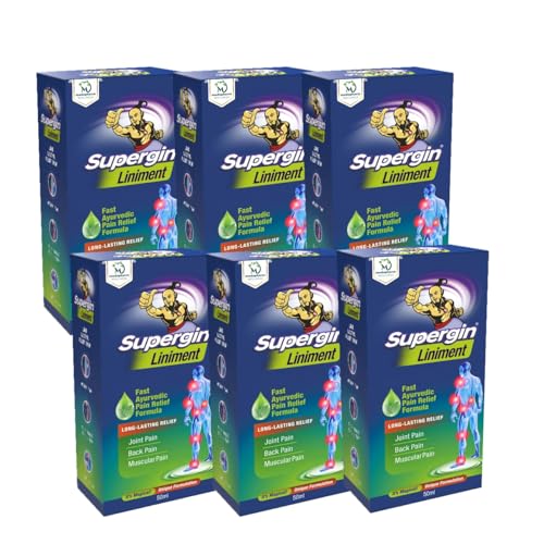 Image of Supergin Liniment Oil 50ml | Ayurvedic Pain Relief Liniment for Joint Pain, Knee Pain, Back Pain & Muscle Pain | Fast Absorbing Herbal Oil for Arthritis, Stiffness, Sprain & Shoulder Pain Relief - Pack of 6