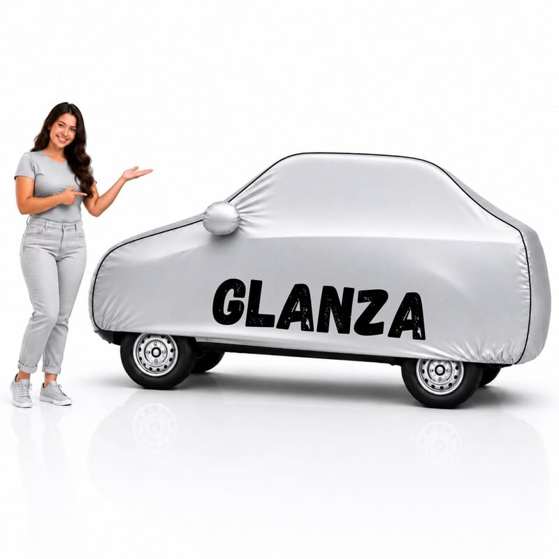 Image of Long-Life 100% Waterproof Glanza Car Body Cover for Dust & Rain, Compatible with All Models of Glanza Car Cover, Comes with Bird Droppings, Scratch, UV and Paint Protection - Silver