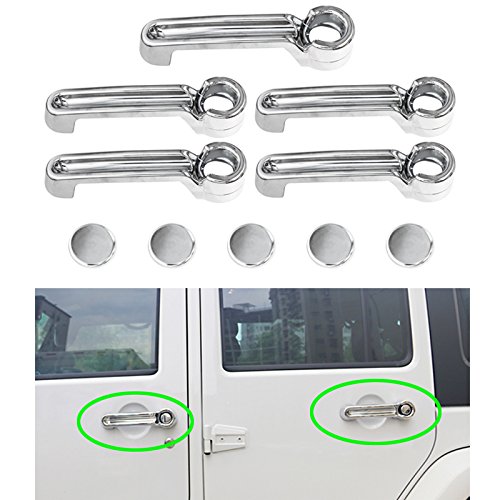 MOEBULB 5x5 Plated 4 Door Pull Handle Cover & Tailgate Handle Cover Compatible with 2007-2017 Jeep Wrangler JK / 2008-2012 Jeep Liberty / 2007-2011 Dodge Nitro (Silver)