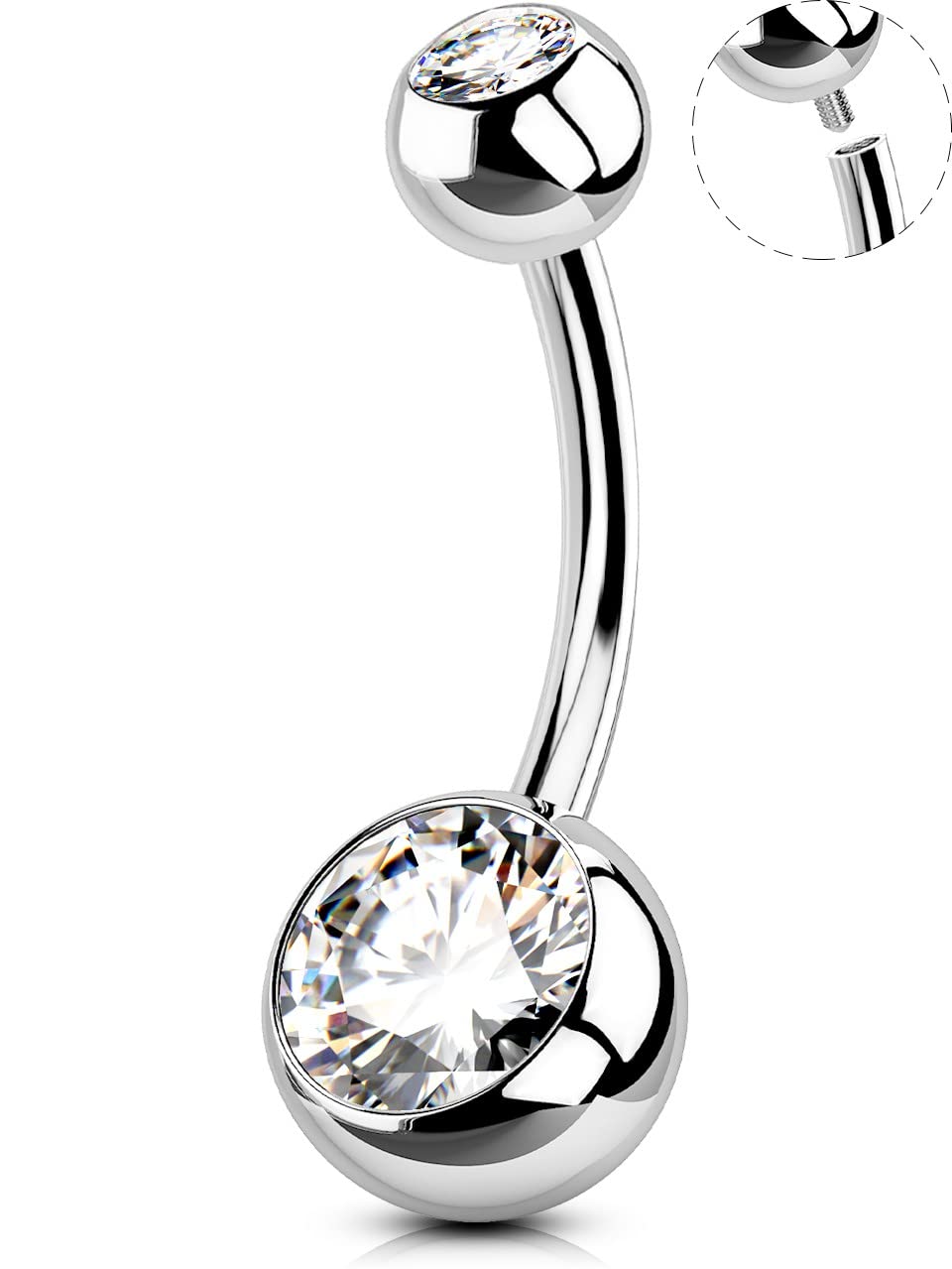 OUFER Body Piercing Internally - Piercing para ombligo de acero inoxidable 316L, 10, 12, 14 mm, extralargo, para ombligo, joyería