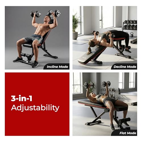 Image of Lifelong Strong Adjustable Foldable Gym Bench 3-in-1 Incline, Decline & Flat Weight Bench | Gym Equipment for Home Workout | Gym Bench for Dumbbell & Bench Press | 250 kg Capacity with Resistance Rope