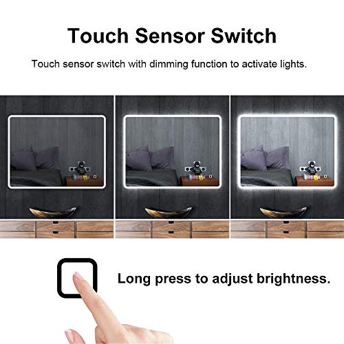 S'bagno 600 x 800 mm LED Illuminated Bathroom Mirror [IP44 Rated] Rectangular Backlit Wall Mounted Mirror with Touch Sensor Switch/Dimming Function/Demister pad