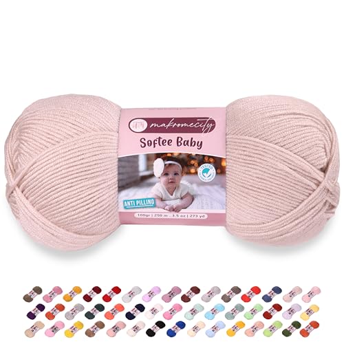 Image of Makromecity Softee Baby Yarn,%100 Premium Anti-Pilling Acrylic, 3.5 Oz, 273 yd (100gr /250 mt), Tan Soft Yarn for Crocheting and Knitting (Tan, 1 Skein)