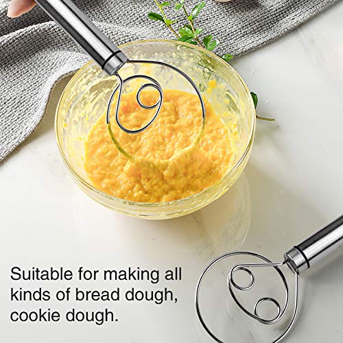 Inmorven Danish Dough Whisk, 2 Pack Premium Stainless Steel Dutch Whisk, Large Hand Mixer Artisan Blender For Bread, Pastry, Pizza Dough - Perfect Baking