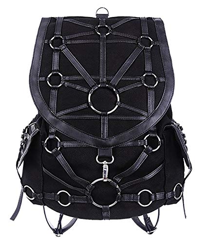 Restyle Gothic Black O-Ring Harness Denim Fashion Backpack