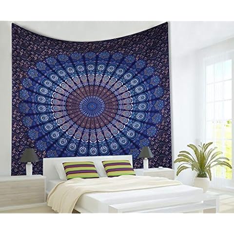 Maviss Homes Multi-Color Beautiful Queen Mandala Printed Tapestry | Indian Hippie Wall Hanging | Wall Hanging for Bedroom | Bohemian Cotton Bedspread Throw Blanket Decorative; Multicolour Cover