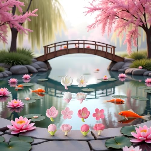 Set 12 imanes decorativos flor Sakura 3D rosa miniatura 4