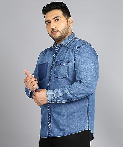 Image of Urbano Plus Men's Denim Full Sleeve Regular Fit Washed Casual Shirt