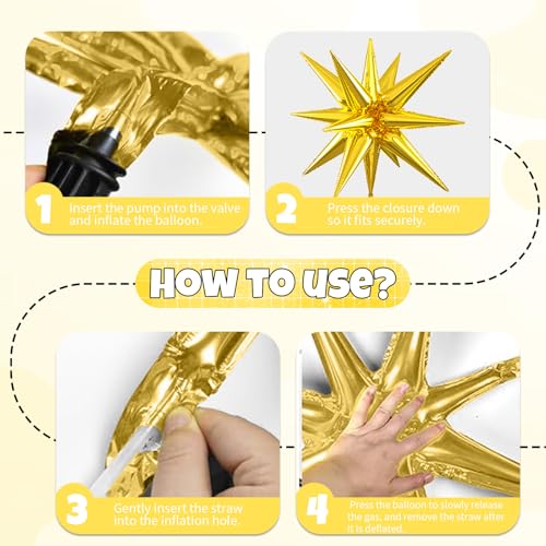 Image of 6pcs 22 inch Gold Star Balloons and Gold 4D Large Foil Balloons, Foil Star Balloon 4D Aluminum Balloon For Birthday Baby Shower Party Wedding Graduation Anniversary New Year Bridal Shower Decoration