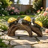 pearlstar Solar Outdoor Statues Turtle on Log Yard Decor Waterproof Figurine Light Garden Decorations Lawn Ornaments for Patio Backyard Gift for Mom Woman Grandma Lovers