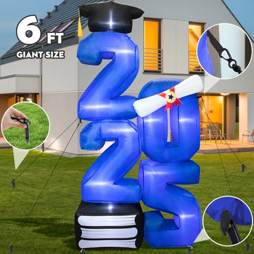 6.0 FT Inflatable Graduation Decorations Class of 2025 - Blow Up 2025 Light Up Marquee Numbers - Yard Sign for Congrats Graduation Party Decorations College High School Kindergarten Preschool