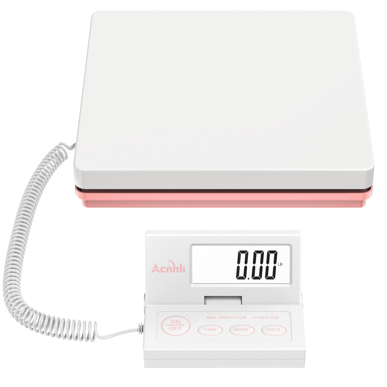 Báscula postal ACNHLI para envíos, báscula de 110 lb (50 kg) para paquetes, tres funciones: tara, modo y retención, panel flexible individual, con manual y adaptador
