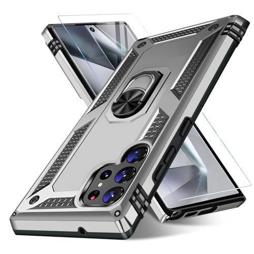 Image of for Samsung Galaxy S24 Ultra Case with Screen Protector, Military Grade Rugged Shockproof Heavy Duty S24 Ultra 5G Protective Cover for Samsung S24 Ultra Magnetic Ring Kickstand Phone Case (Silver)