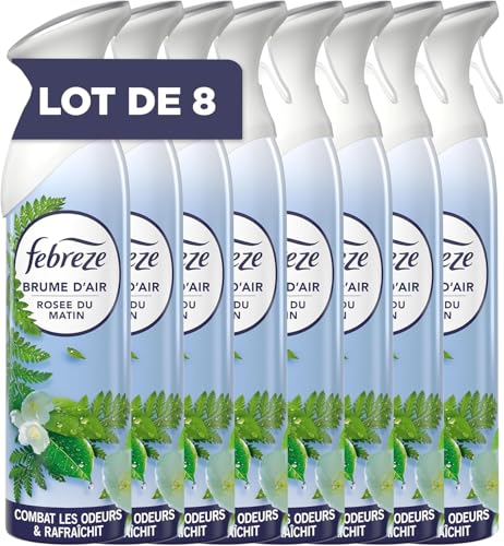 Febreze Spray Désodorisant (185ml x8), Parfum Rosée du Matin, 2en1, Combat Efficacement Les Odeurs, Laisse Un Parfum Frais