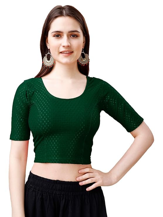 deltin hub Readymade Dobby Cotton Lycra Blouse for Women | Stretchable Half Sleeve Saree Blouse | Stylish & Comfortable Designer Blouse for Ethnic Wear | Available in S to 5XL Sizes-picture-20