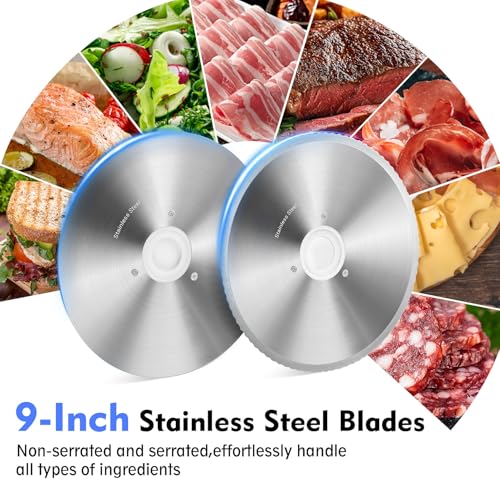 Cusimax Electric Meat Slicer for Home,200w Power Deli Slicer with Two 9\" Stainless Steel Blades,Adjustable Thickness from 1-20 mm,Removable Food Tray for Easy Cleaning,Suitable for Home Use