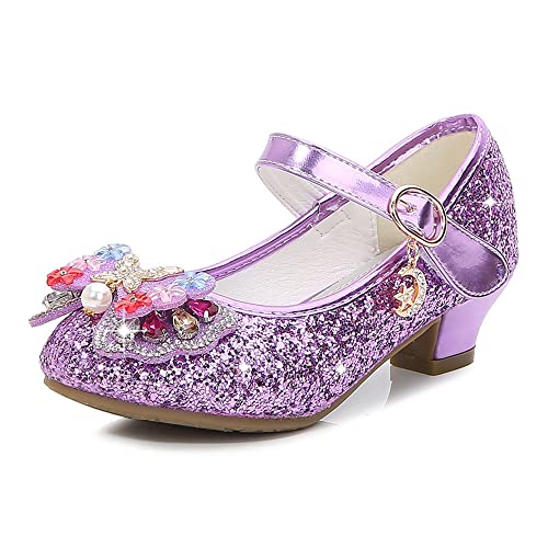 YING LAN Girls Cosplay Dress Wedding Party Shoes Glitter Sequins Low Heel Mary Jane Princess Shoes