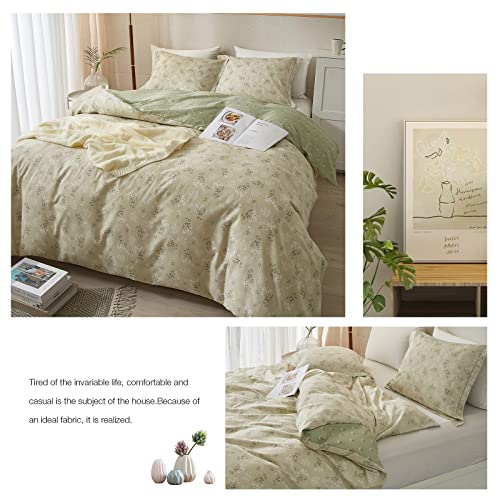Vclife Boho Floral Duvet Cover Cotton Twin Duvet Cover With Zipper, Modern Sage Green Beige Tan Pattern Duvet Cover Sets, 1 Twin Beige Floral Duvet Cover And 2 Pillow Covers, Super Soft, Easy Care #TOP1