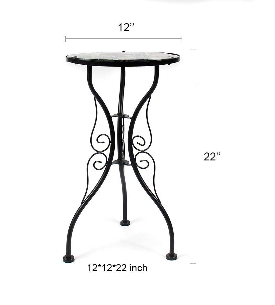Liffy Outdoor Mosaic Side Table Butterfly End Table Small Patio Round Printed Glass Table for Yard,Lawn and Garden Decor