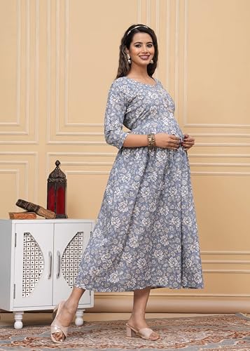 Image of JAIPURFAME Stylish Women's Pure Cotton All Over Printed Kurti Gown, Maternity Dress, and Feeding Dress - Comfortable and Elegant Maternity Wear for Women