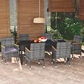 Udorich 7 Piece Patio Dining Set with Cushions for Garden or Balcony, Rattan Gray