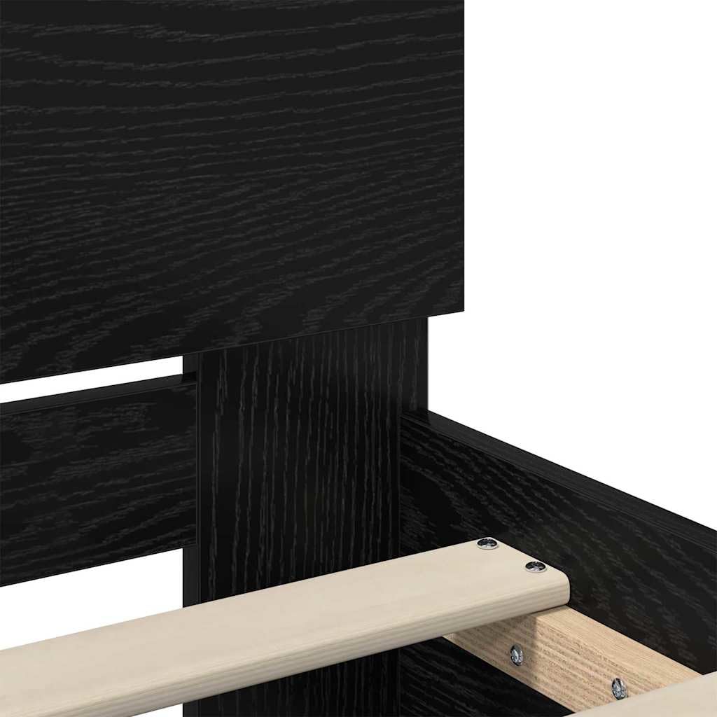 Estructura de cama LED de roble negro, 120 x 190 cm, con luces que cambian de color, diseño moderno y estable de madera para jóvenes y habitaciones de invitados