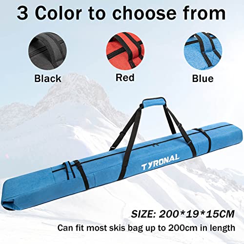 Tyronal Padded Ski Bag For Air Travel,Single Ski Carry Bag With Adjustable Longth For Skis Up To 200Cm,Full Padded Ski Travel Bag For Ski Clothes,Snow Gear,Poles And Accessories.blue #TOP5