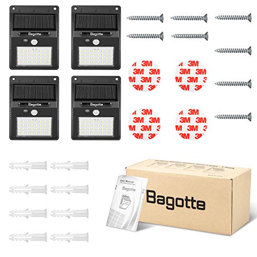 Lámpara solar exterior Bagotte 32 LED Luz solar Sensor de movimiento Luces solares Pared impermeable Iluminación solar 3 Modo Lámparas solares de seguridad para jardín, Patio (4 piezas)