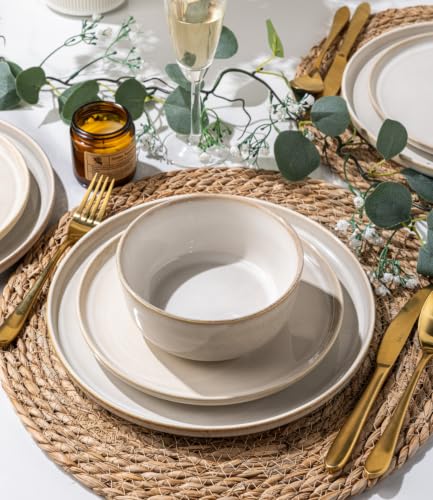 Image of GBHOME Ceramic Dinnerware Sets for 4, 12 Pieces Stoneware Plates and Bowls Sets, Scratch Resistant Dishes, Dishwasher & Microwave Safe, Reactive Glaze
