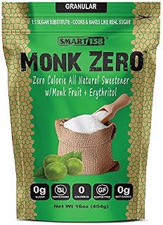 Monk Zero - Monk Fruit Sweetener, Non-Glycemic, Keto Approved, Zero Calories, 1:1 Sugar