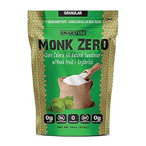 Monk Zero – Monk Fruit Sweetener, Non-Glycemic, Keto Approved, Zero Calories, 1:1 Sugar Substitute (Granular, 16oz)