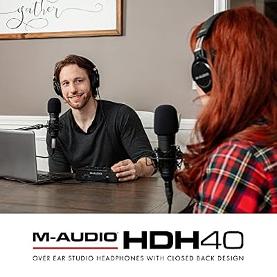 M-AUDIO HDH40 - Over Ear Studio Headphones with Closed Back Design, Flexible Headband and 2.7m Cable for Studio Monitoring, Podcasting and Recording