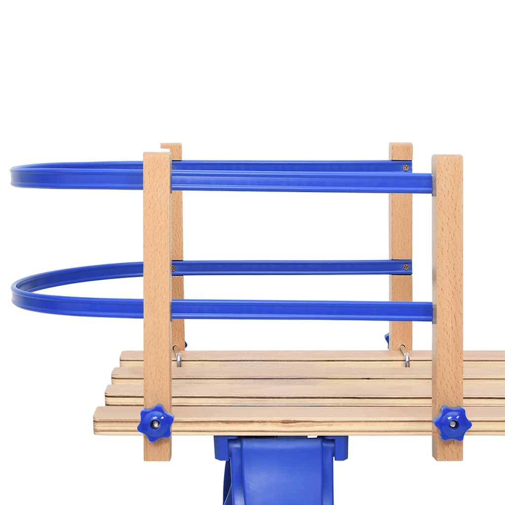 Schienale per slittino blu compensato con design a doppia doghe per bambini e adulti, materiali robusti in legno e plastica, adatto per inverno, neve, piste, attività all'aperto, slittino