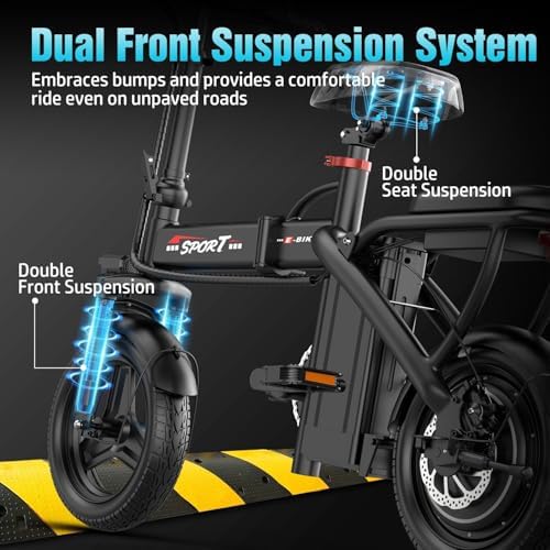 ASKGO Electric Bike for Adults Teens, 800W/1200W Peak Folding Ebike, 22/25 MPH, 30/45 Miles Range, 14" Commuting E Bike with 48V 10AH Removable Battery, 3-Speed Modes, Portable Electric Mini Bike image 8