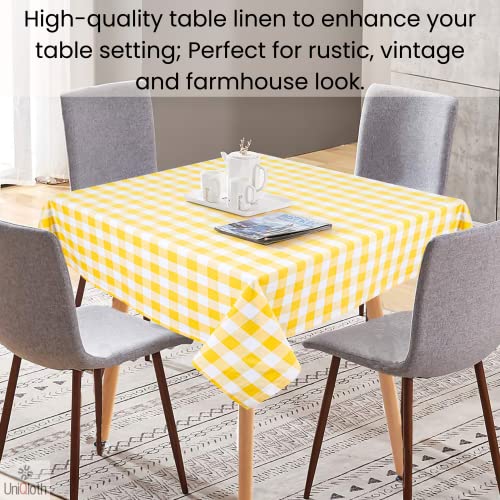 Uniqloth Square Tablecloth Buffalo Check Heavy Duty Fabric 100% Cotton - Washable Dining Table Cover - Ideal For Dinner Party Wedding Christmas Holidays Easter Plaid Table Linen 60X60 Yellow White #TOP3