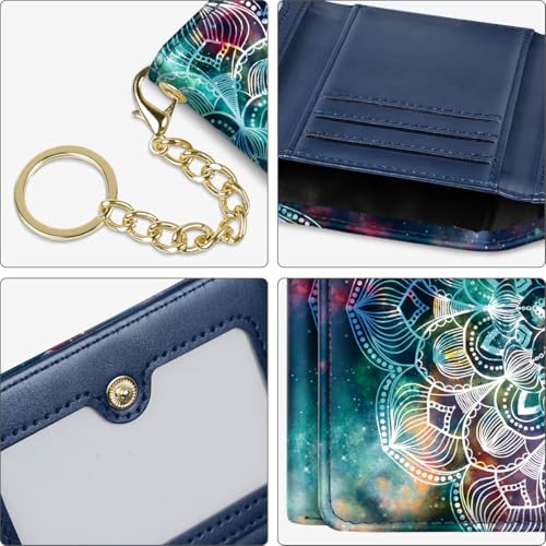 Image of Trifold Womens Wallet Small Slim RFID Blocking Card Wallet Cute Credit Card Holder Leather Mini Purse with Cash Pocket 7 Card Slots ID Window, Mandala