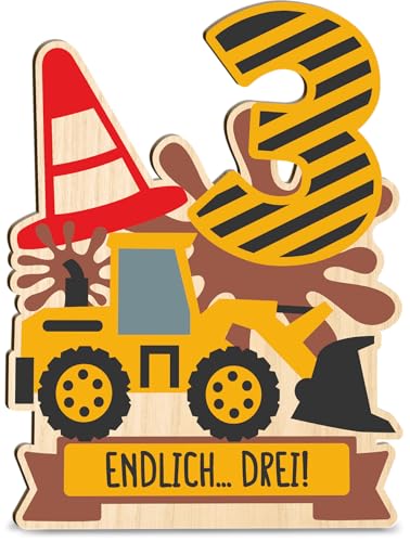 Geschenk 3 Jahre Junge - Bagger Holzkarte - Geburtstagskarte - Junge...
