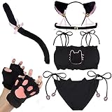 BundleMall Women's Cosplay Lingerie Set Kitten Cat Sexy Costume Accessories Outfit (S, BLACK)