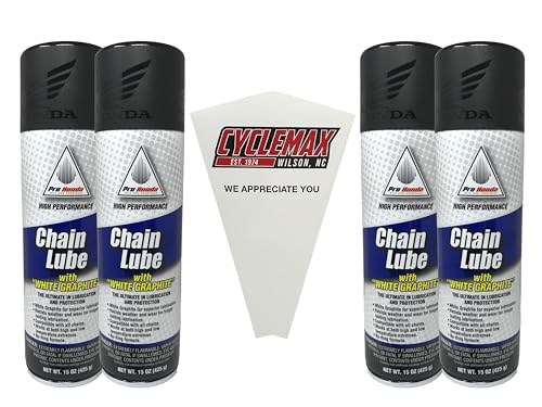 Cyclemax Four Pack compatible with Honda Chain Lube with White Graphite 08732-CLG00 Contains Four 11oz Cans and a Funnel