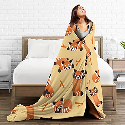 Pavqwej Flannel Fleece Throw Blanket,Cute Red Panda And Bamboo Home Decor Perfect For Bed And Sofa Blankets With Pillowcase Cover（18"X 18"） For All Season Microfiber Durable Couch Blankets（60"X 50"） #TOP5