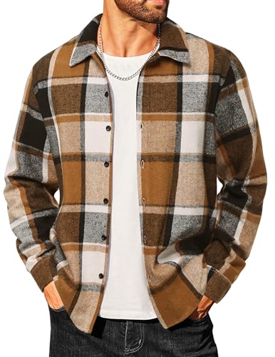 Image of COOFANDY Men's Flannel Shirts Casual Button Down Plaid Shirt Jacket Long Sleeve Fleece Shacket